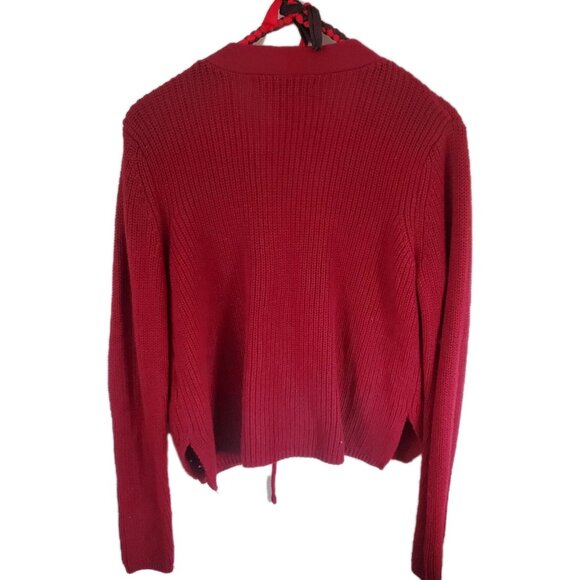 Forever 21 Womens Lace Up Cropped Cardigan Size M Cherry Red Y2K Fairy Grunge - Picture 2 of 10